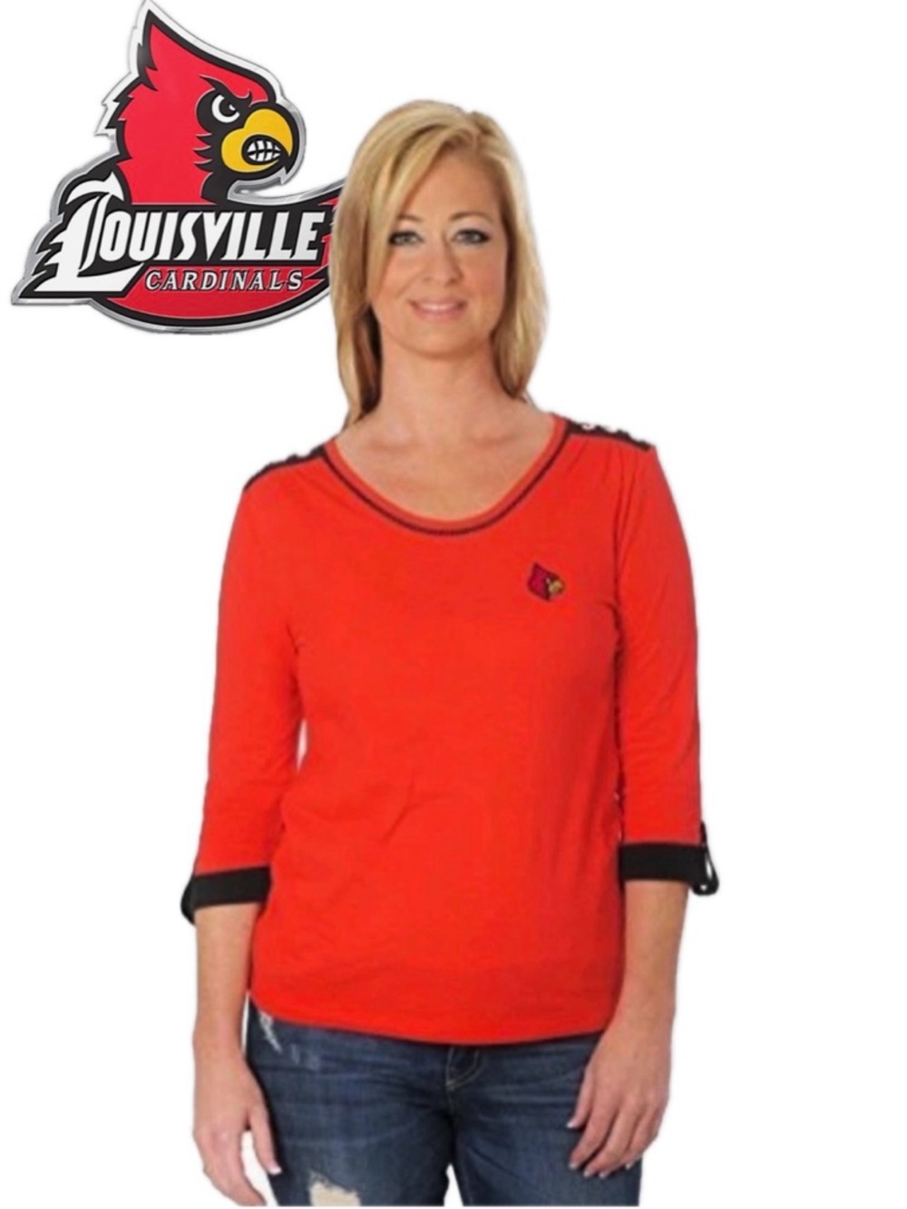 NWT [Ug Apparel] Louisville Cardinals NCAA 3/4 Roll Sleeve Button Top Women’s L